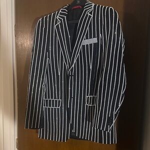 Men's Black and White Striped Blazer